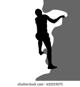 Black silhouette rock climber on white background