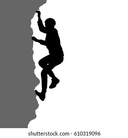 Black silhouette rock climber on white background.