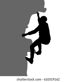 Black silhouette rock climber on white background.