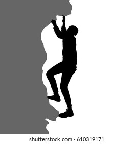 Black silhouette rock climber on white background.