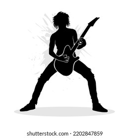 Black silhouette of rock guitar player. Vector illustration