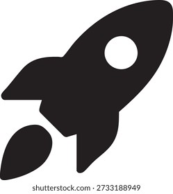 Eine schwarze Silhouette eines abfliegenden Raketenschiffs, das Unternehmensgründungen, Produkteinführungen, Geschwindigkeit und Innovation repräsentiert.
