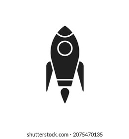 Black silhouette of a rocket. Vector illustration, flat minimal cartoon design isolated on white background, eps 10.