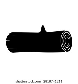 A black silhouette of a rolled log, ideal for themes related to forestry, carpentry, construction, or nature projects.