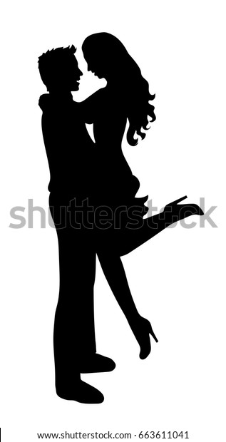 Black Silhouette Romantic Couple Man Holding Stock Vector Royalty Free