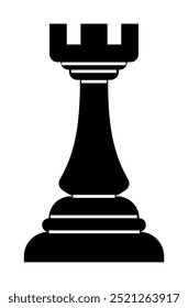 A black silhouette of a rook chess piece with a classic design and bold lines. Ideal for chess themes, strategy games, education, minimalist art, board games designs. Clean vector style.