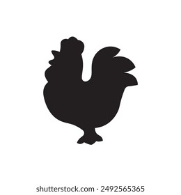 Black silhouette of rooster flat icon vector illustration isolated on white background, animal silhouette