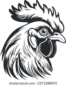 black silhouette of rooster head without background