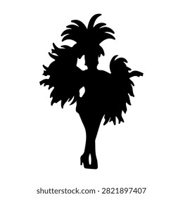 Black silhouette of a rooster with intricate feather details, standing tall and proud, showcasing its comb and tail feathers in a striking profile view.