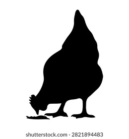 A black silhouette of a rooster, showcasing its distinctive comb and tail feathers, set against a plain white background.
