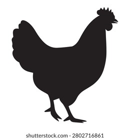 A black silhouette of a rooster standing in profile against a white background.