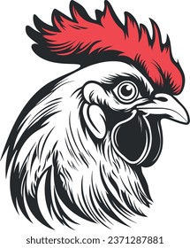 black silhouette of a rooster's head with a red comb