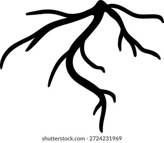 Schwarze Silhouette der Wurzel einzeln auf weißem Hintergrund