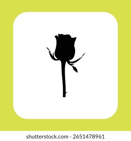 Black Silhouette Rose Bud Single Stem Minimalist Graphic