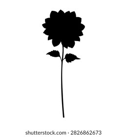 A black silhouette of a rose flower with stem and leaves on a white background, emphasizing shape and outline.