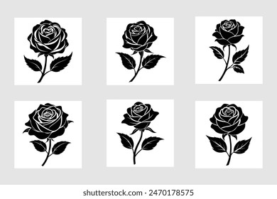 Black silhouette rose flower vector illustration