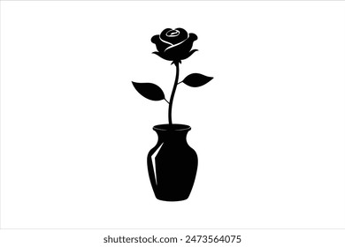 A black silhouette of rose flowers in a vase, captured in a stunning vector art illustration. This elegant design showcases the timeless beauty and simplicity of roses in a striking and artistic form.