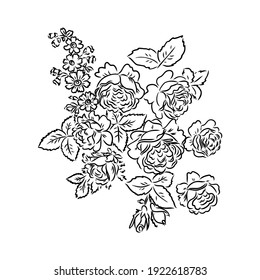 Black silhouette of rose isolated over white. Vector illustration. rose, vector sketch on a white background