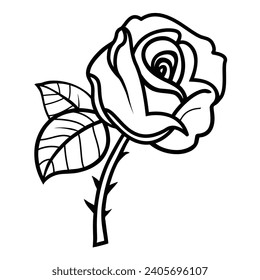 Schwarze Silhouette von Rose mit Blatt-Vektorgrafik Vintage-Design