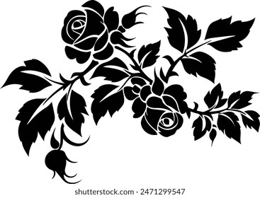 Black silhouette of rose and leaves