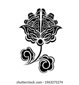 Black silhouette of rose with leaves. Vector illustration.