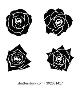 Black silhouette of rose set