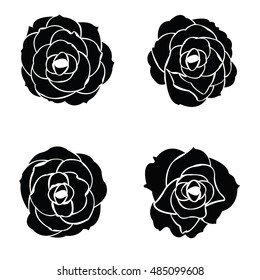 Black silhouette of rose set