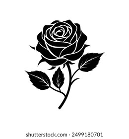 black silhouette rose, white background