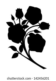 Black silhouette of roses branch. Vector illustration.