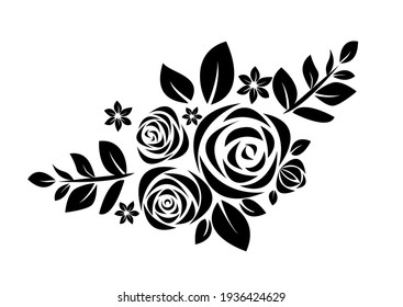 Black Silhouette Roses Leaves Stock Vector (Royalty Free) 1936424629 ...