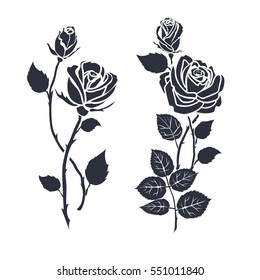 Black silhouette roses and leaves. Rose tattoo.