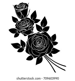 Black silhouette roses and leaves. Rose tattoo