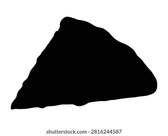A black silhouette of a rough, jagged triangular rock or stone fragment, isolated on a white background, flat