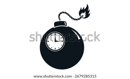 A black silhouette of a round bomb with a clock face and a lit, burning fuse. This image conveys a sense of urgency, danger, and impending crisis or deadline.