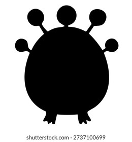black silhouette of a round monster with two sharp horns on head
