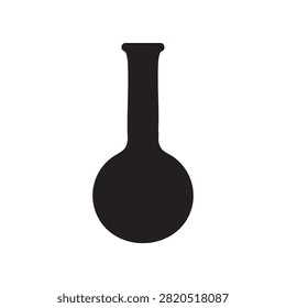 A black silhouette of a round-bottom flask is displayed against a white