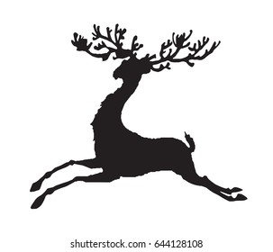 black silhouette running deer vector