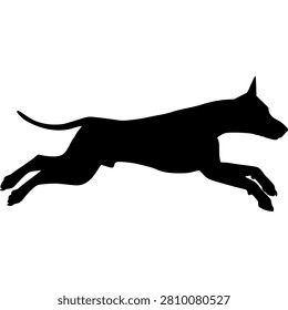 Black silhouette of a running dog in motion. Dynamic canine sprinting with full-body energy and speed. Pet or animal athleticism for sports and act...
