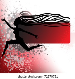 black silhouette of a running girl with wavy hair