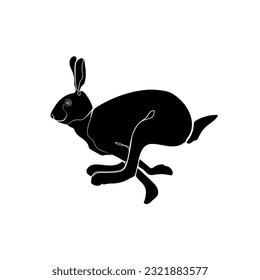 Schwarze Silhouette aus Laufhase auf weißem Hintergrund. Grafische Zeichnung. Vektorgrafik.