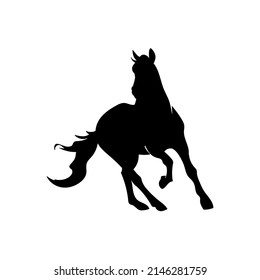 Black silhouette of the running horse on white background. Graphic drawing. Vector illustration.