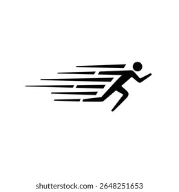 Black silhouette of a running person with speed lines trailing behind on a white background simple vector graphic