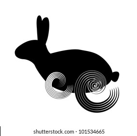Black silhouette of a running rabbit isolated on the white background