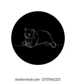 Black silhouette of the running sable in black circle. Graphic drawing. Vector illustration.