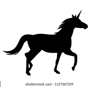 black silhouette of running unicorn