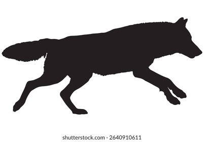 Black silhouette of a running wolf.
