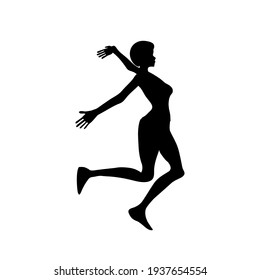 black silhouette of running woman with short hairstyle and slim body vector illustration