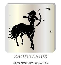 Black silhouette of  Sagittarius are on  pearl background. Vector illustration