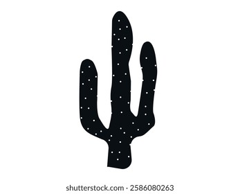 Black silhouette of Saguaro Cactus Isolated on White Background. Concept of Desert Plant, Botanical Art, Succulent, Minimalist Design, Nature Icon, Graphic Illustration, Print Element