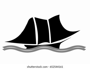 black silhouette sailboat vector  